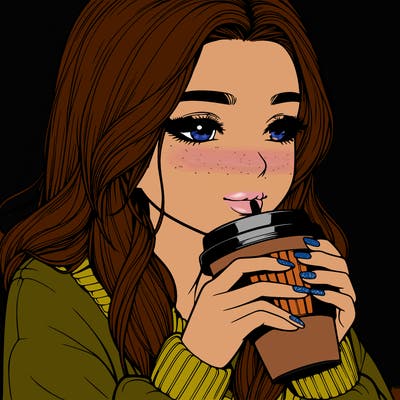 realistic girl drinking coffee