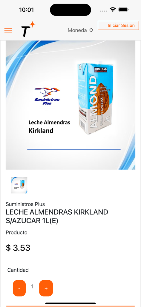 Tour - Schermata di dettaglio del prodotto per il latte di mandorle Kirkland nell'app Tour