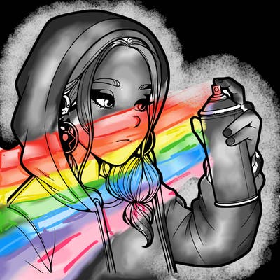 a realistic girl, spray painting