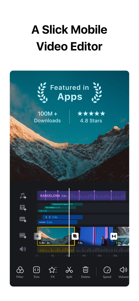 Interface móvel do VN Editor de Vídeo com IA mostrando linha do tempo multi-track e recursos de edição profissional