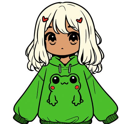 girl wearing frogging sweatshirt