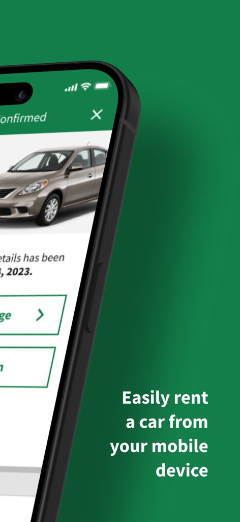 Enterprise Rent-A-Car - Enterprise Rent-A-Car app displaying a confirmed vehicle reservation on a mobile screen.