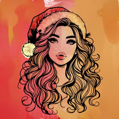 realistic christmas girl with wavy hair and lips