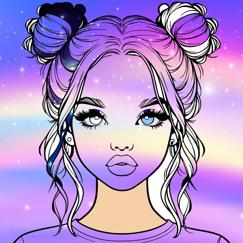 realistic girl with two buns in hair and lips