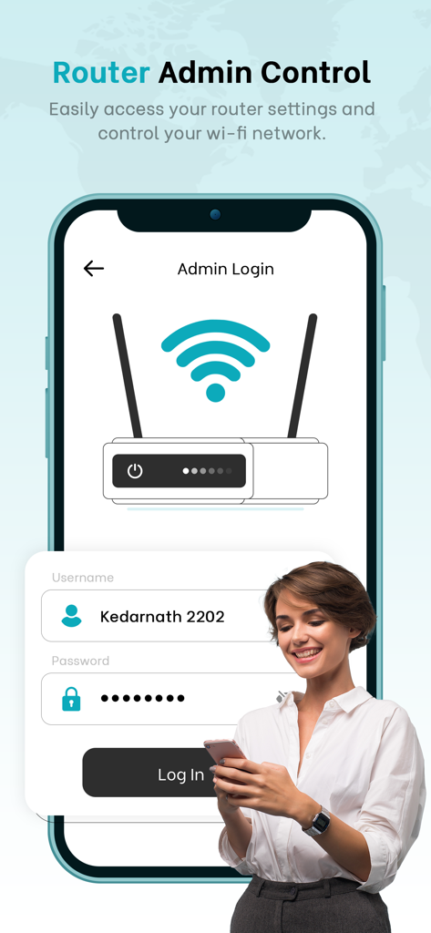 Router Admin Control - Admin login interface for the Router Admin Control mobile application