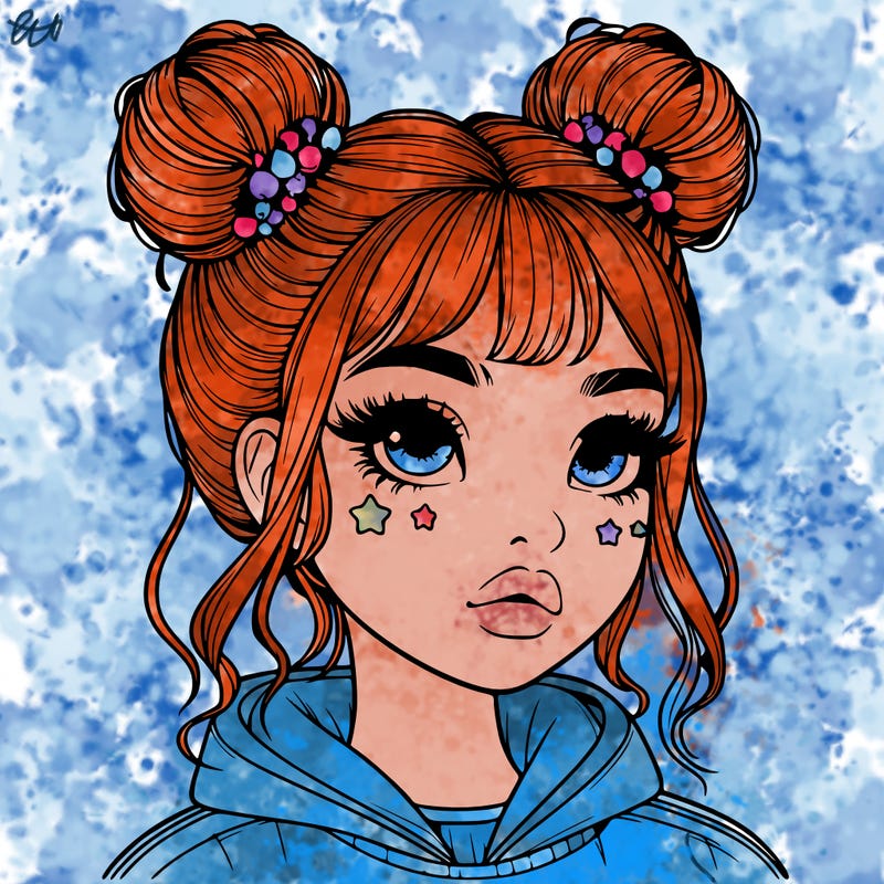 realistic girl with space buns