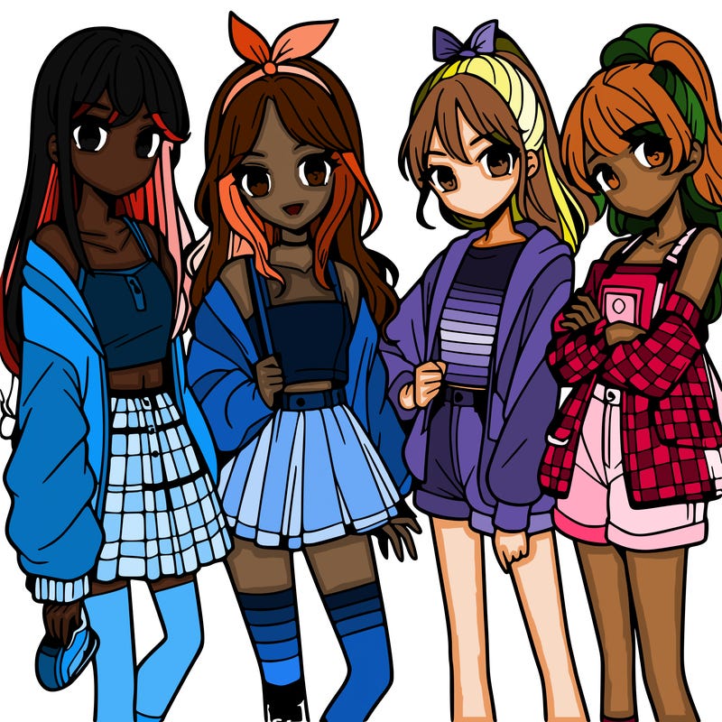 teen manga girls group of 4