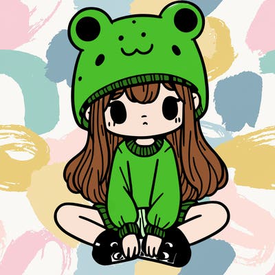 a girl wearing a frog hat and some frog socks