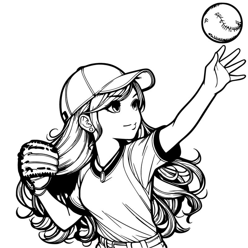 realistic girl throwing a  ' softball