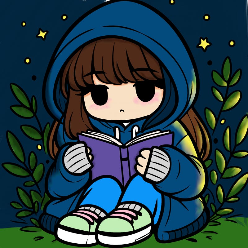 girl in oversized hoodie reading a book