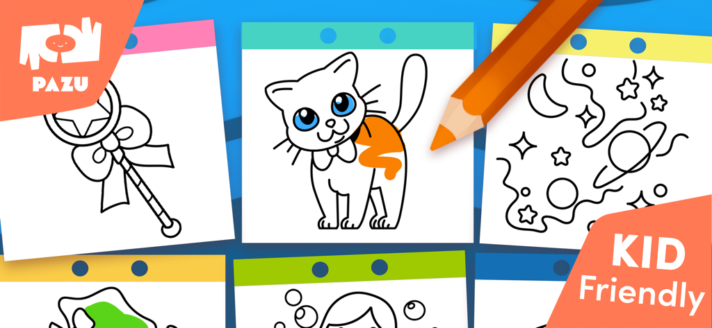 Aplicación educativa de colorear para niños con dibujos de animales y del espacio