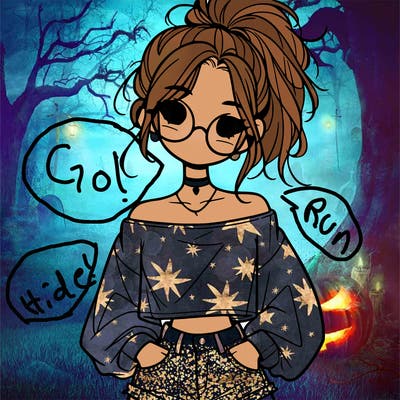 girl with a messy ponytail glasses a baggy crop top and jean shorts