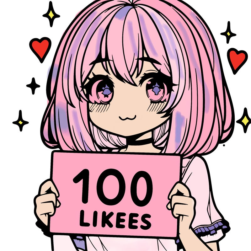 anima girl holding a 100 likes sign in her hand