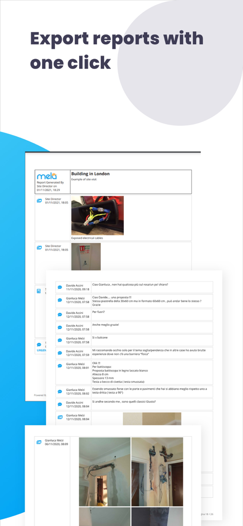 Professioneller Baustellenbericht mit Fotos und Protokollen in Mela Works