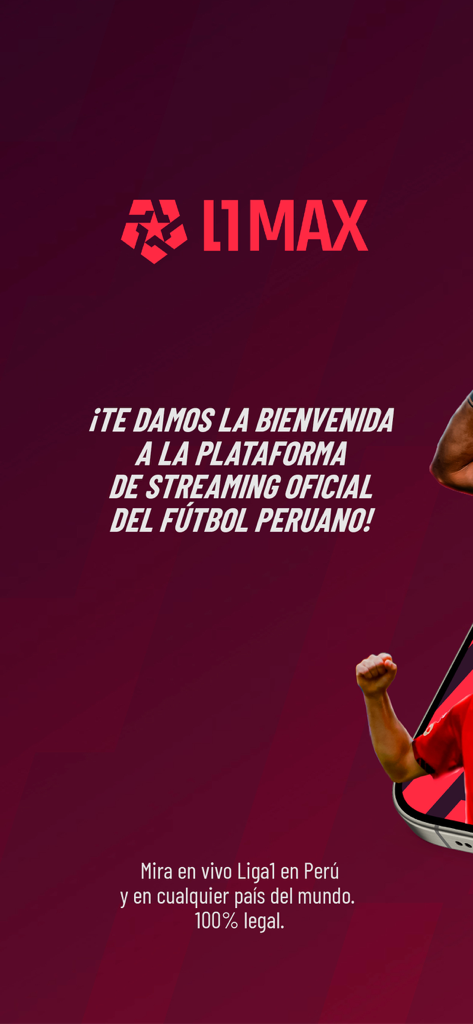 L1 MAX - Welcome screen of L1 MAX, the official streaming platform for Peruvian football.