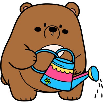 bear holding a watering can