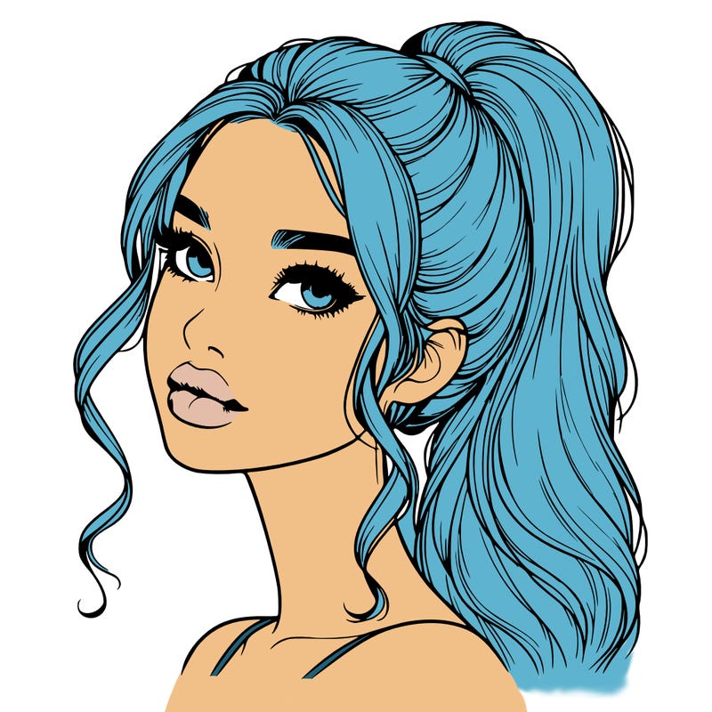 realistic girl with a ponytail on her hair and lips