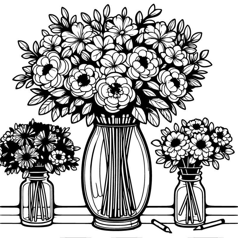 large glass vase full of beautiful flowers realistic