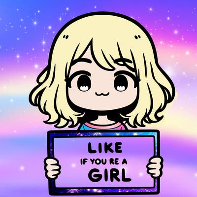 a cute girl holding a sign that says like if you’re a girl