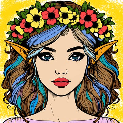 realistic female elf with flower crown
