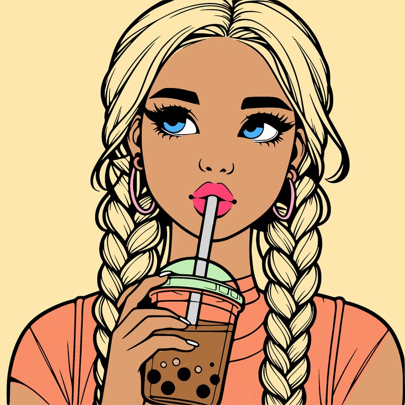 realistic girl with braided hair drinking boba