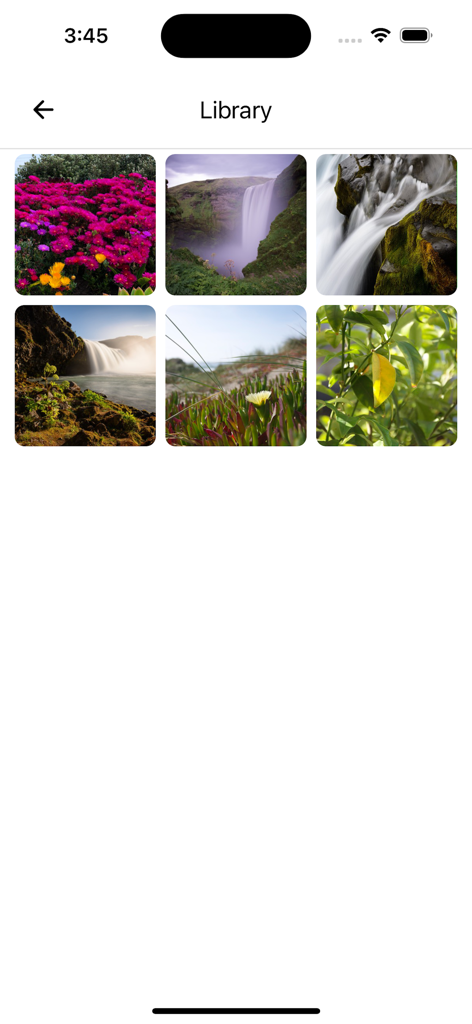 GPS Map Camera & Timestamp - App library screen displaying a grid of nature photos.
