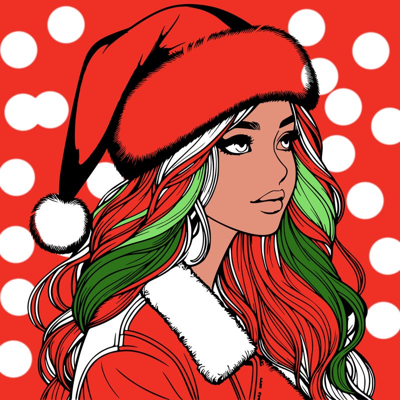 realistic girl in santa hat