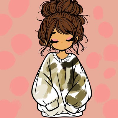 girl with baggy sweatshirt and messy bun