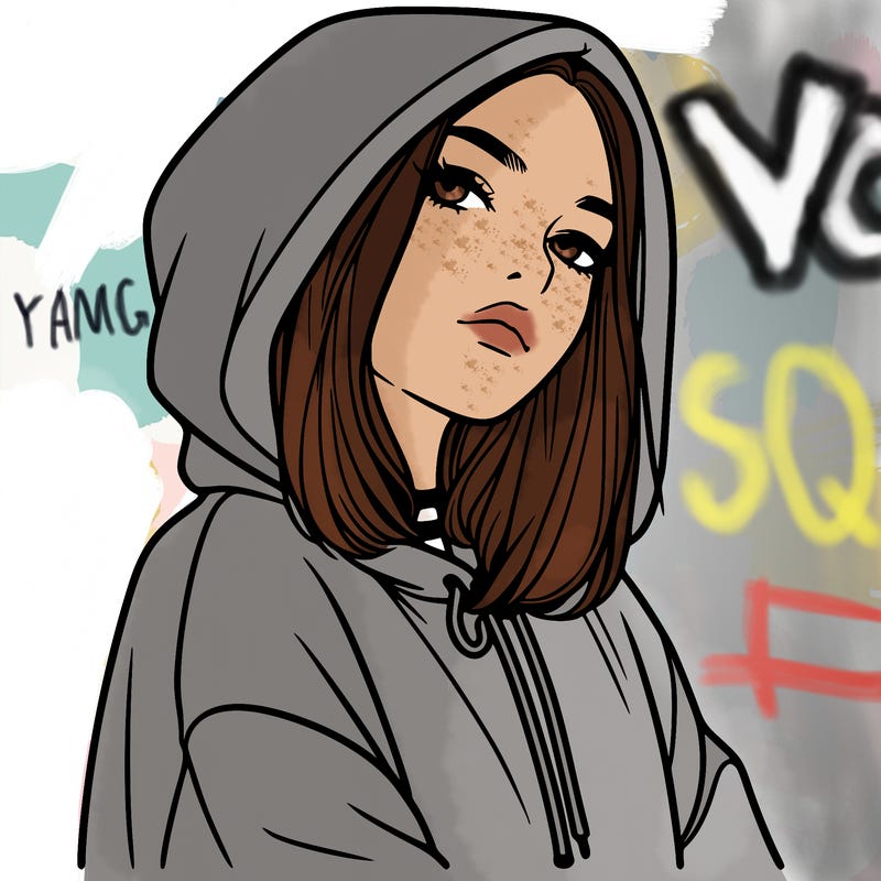 a realistic girl in a hoodie