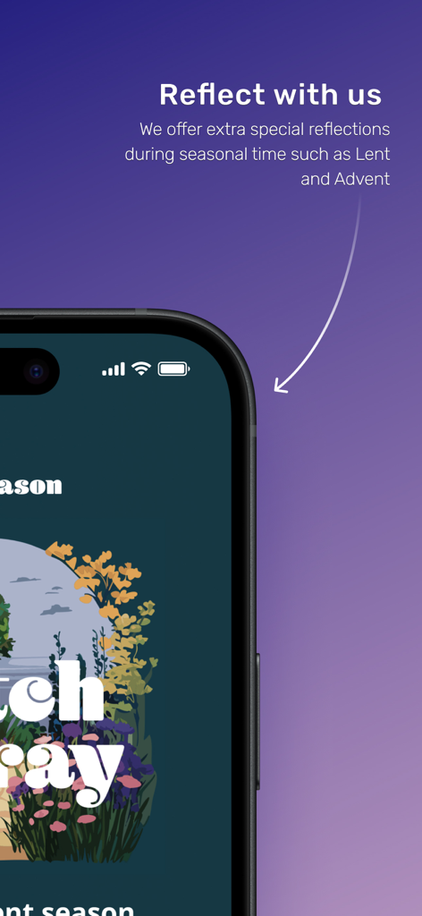Everyday Faith app screenshot highlighting seasonal reflections for Lent and Advent