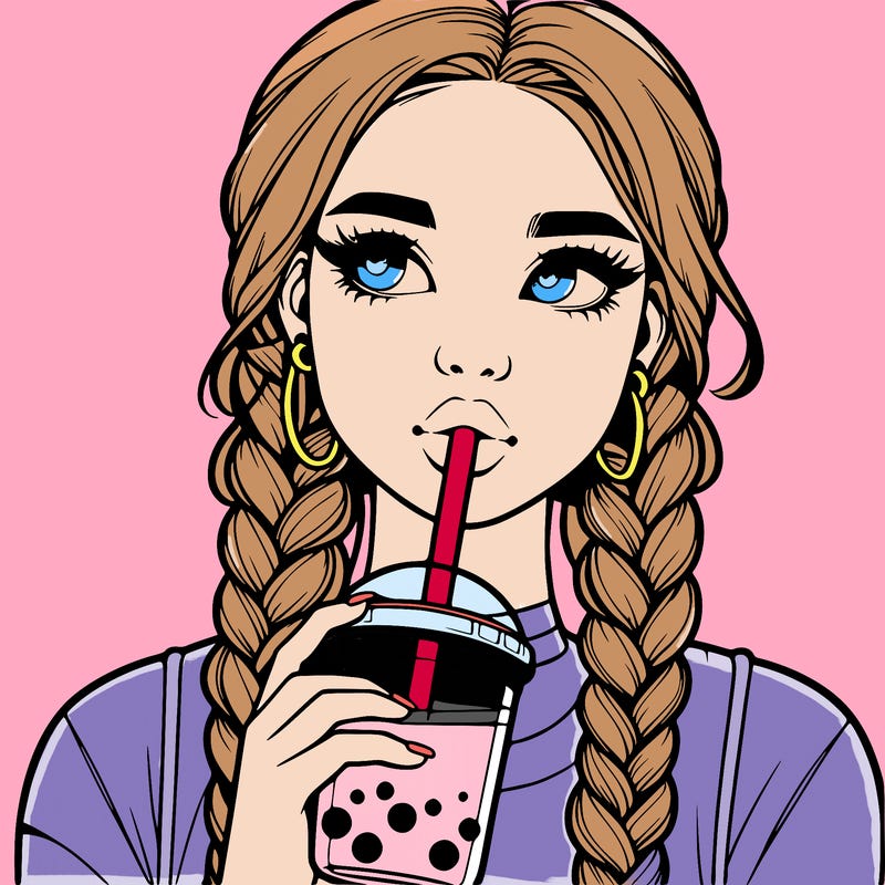 realistic girl with braided hair drinking boba