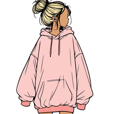 realistic girl with a oversized sweatshirt on and a bun