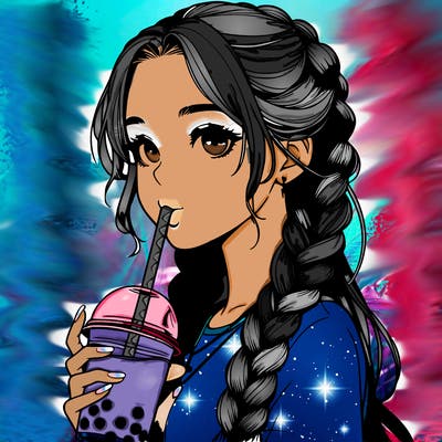 realistic girl with braided hair drinking boba