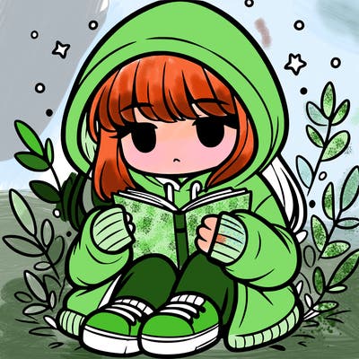 girl in oversized hoodie reading a book