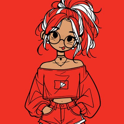 girl with a messy ponytail glasses a baggy crop top and jean shorts