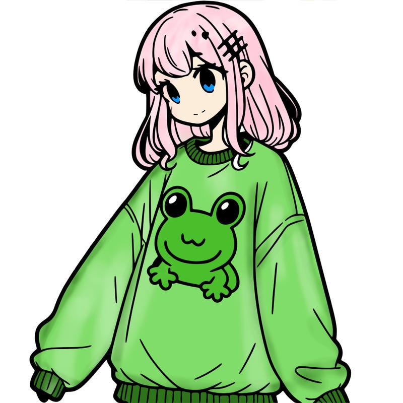 girl wearing frogging sweatshirt