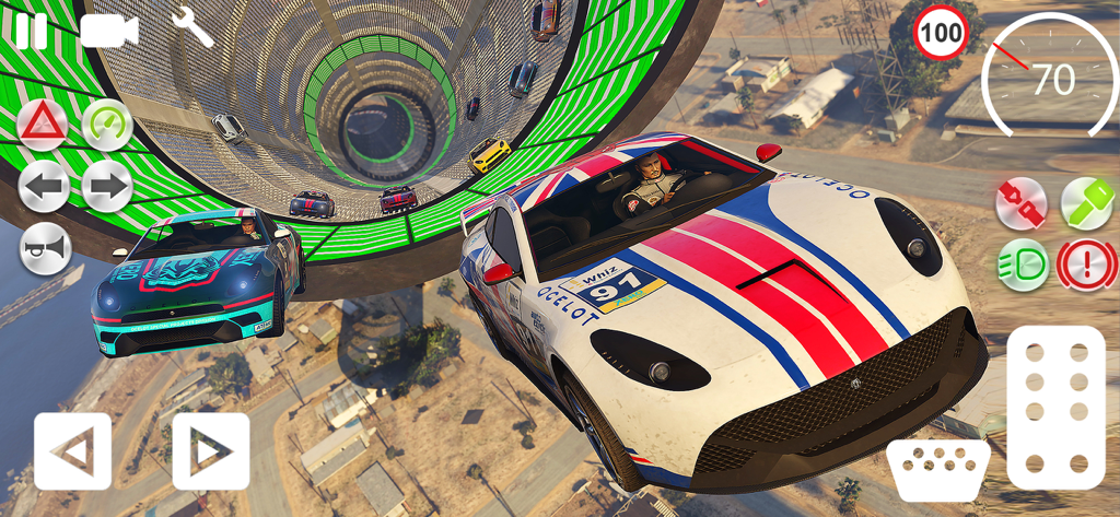 Car Stunt & Ramp Driving Sim - - Coches deportivos personalizados realizando saltos dentro de una masiva estructura de rampa de acrobacias circular