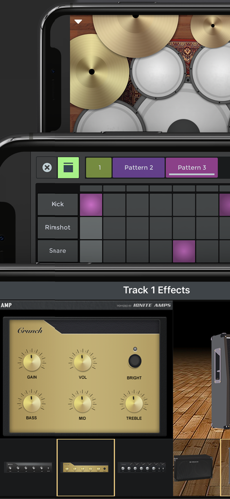 n-Track Studio Pro | DAW - Mobile DAW interface with drum kit step sequencer and guitar amp simulator plugins