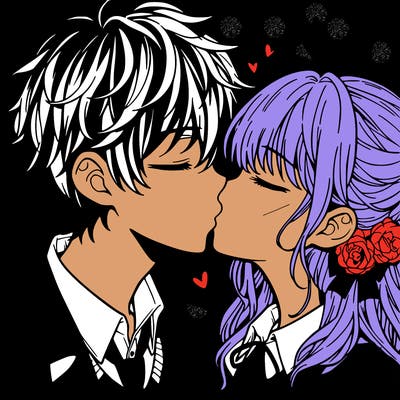 anime boy and girl kissing
