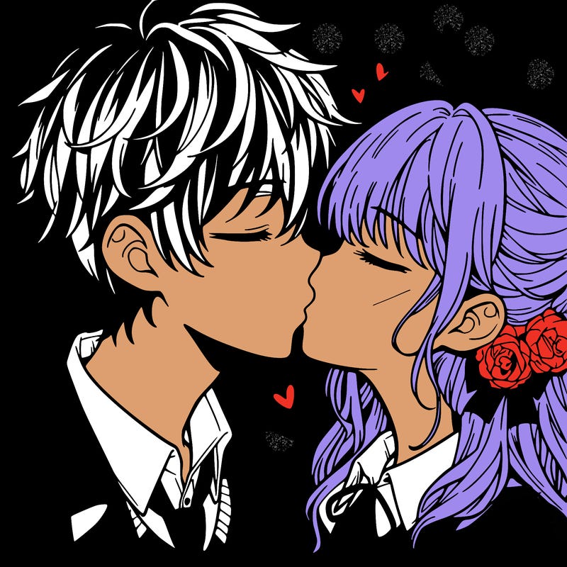 anime boy and girl kissing