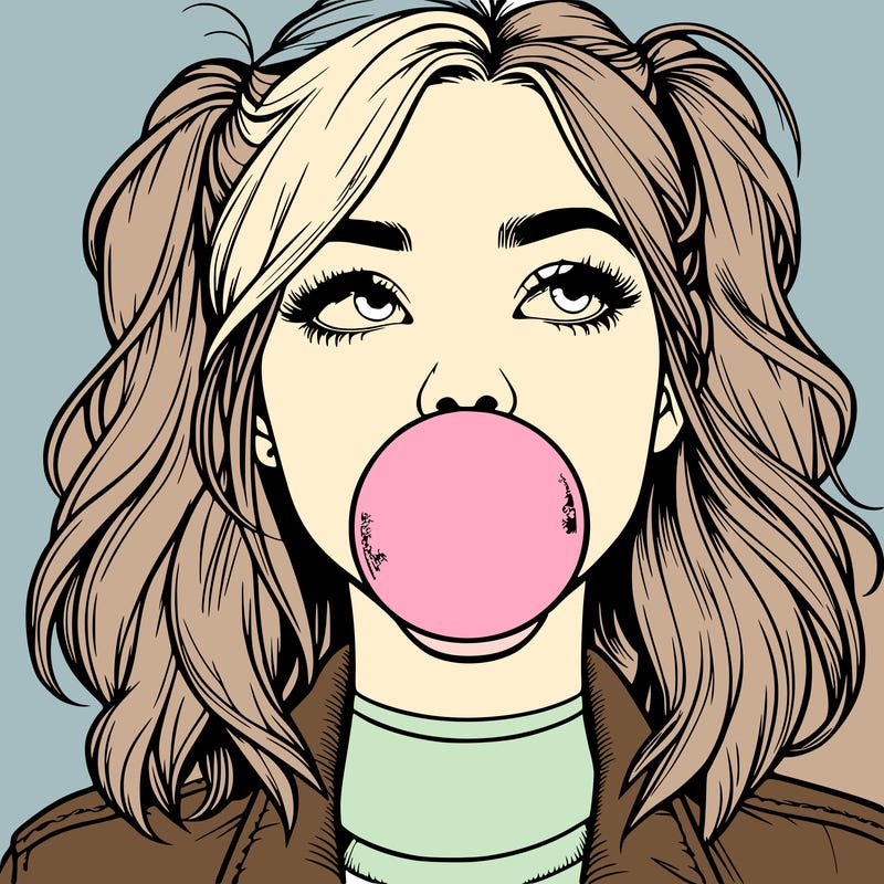 realististic girl blowing bubble -gum
