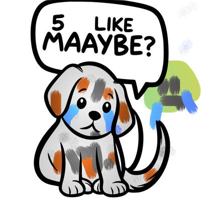a puppy that says 5 like maybe