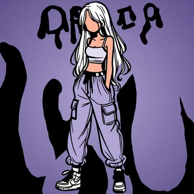 girl in baggy pants crop top and long hair