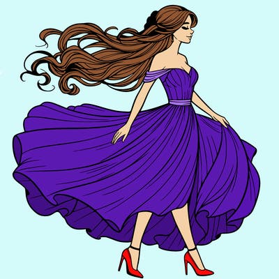 realistic woman in a dress flowing in the wind