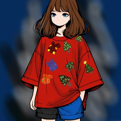 realistic girl with big t shirt and shorts