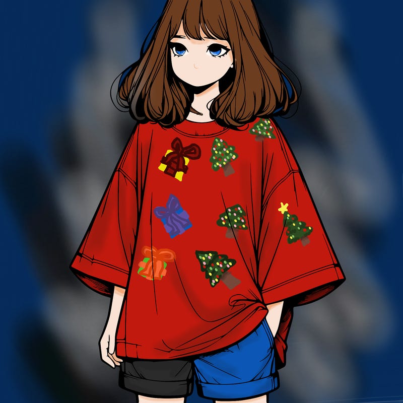 realistic girl with big t shirt and shorts