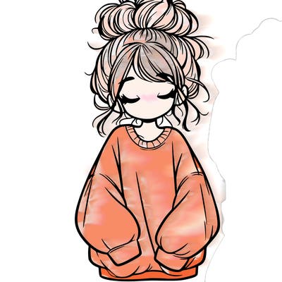 girl with baggy sweatshirt and messy bun