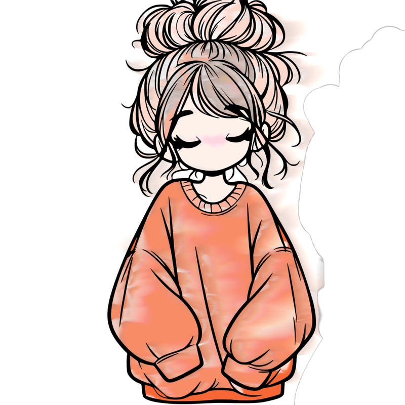 girl with baggy sweatshirt and messy bun