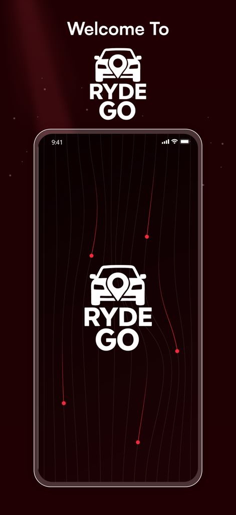 Ryde Go - Ryde Go app welcome screen showing the logo on a mobile device