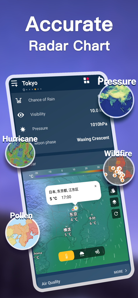 Weather - Accurate Weather App - Accurate weather app、ハリケーンと山火事の追跡機能を備えたライブレーダーマップを表示